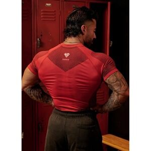 Authentic YoungLA Red Superman Compression Tee Men's Short Sleeve Gym Shirt XL